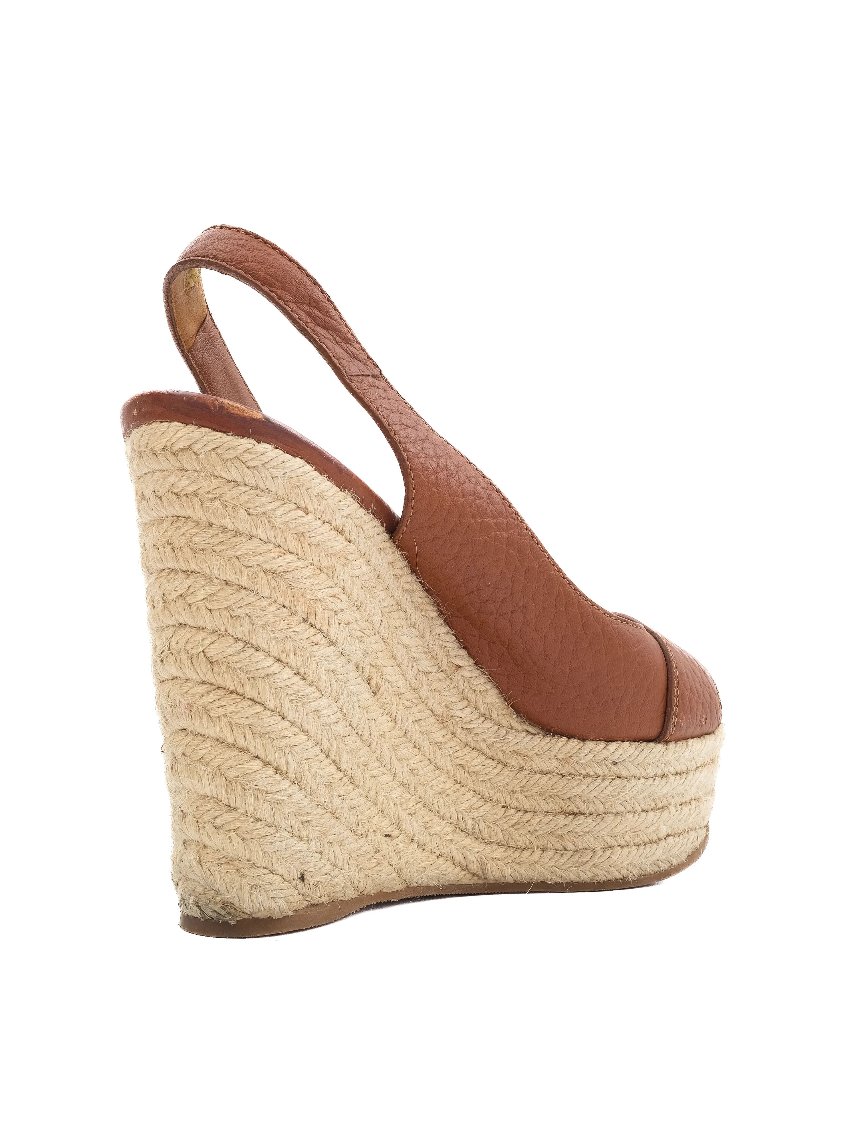 Excellent Louis Vuitton Orange Leather Wedge Sandals Size 36.5