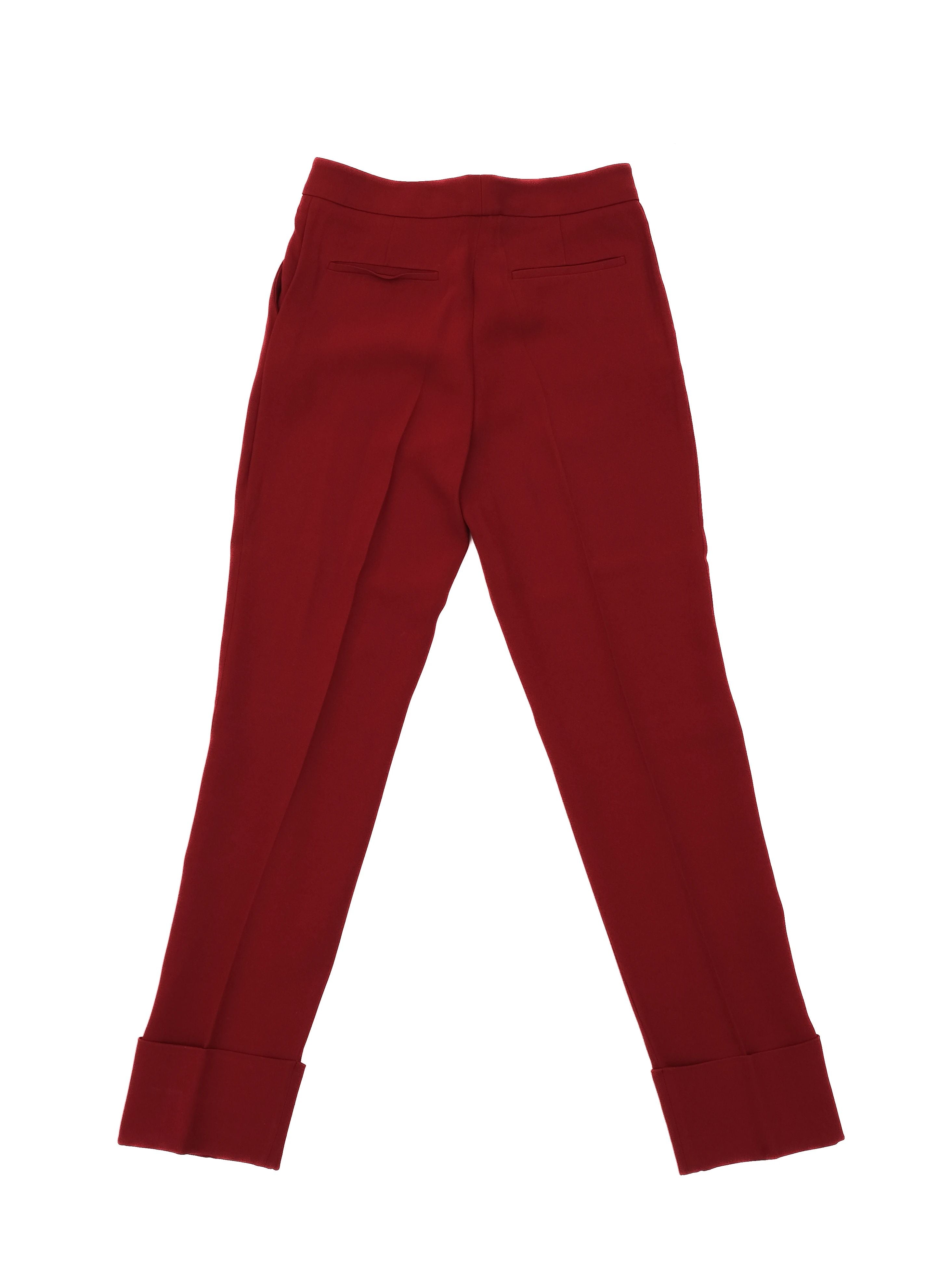 Excellent Elie Saab Red Silk Peplum Blouse Size S with Bead Embellishments