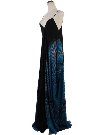 Excellent Roberto Cavalli Silk Gown Black Blue Size M