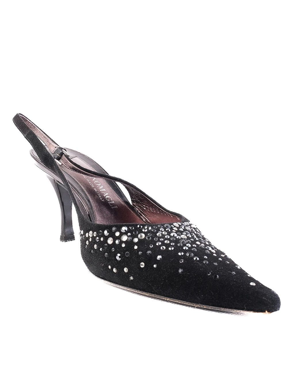 Bruno Magli Black High-Heeled Slingback Shoes Size 37.5 Excellent