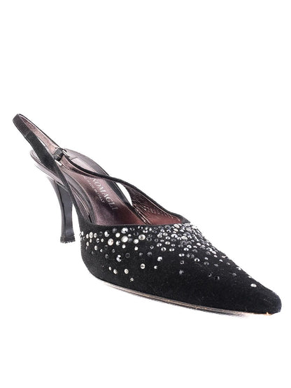 Bruno Magli Black High-Heeled Slingback Shoes Size 37.5 Excellent