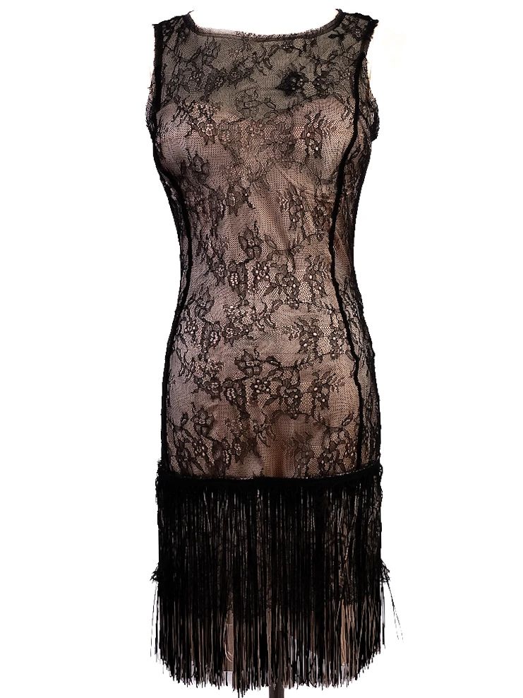 Elisabetta Franchi Black Lace Dress Size M with Floral Patterns