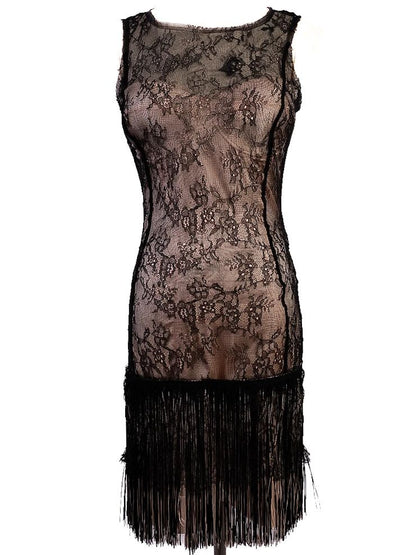 Elisabetta Franchi Black Lace Dress Size M with Floral Patterns