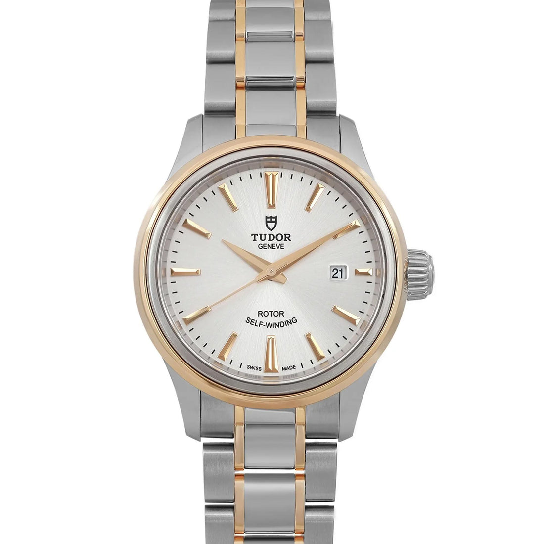 Tudor Style 28 18k Yellow Gold Steel Silver Dial Ladies Watch 12103-0002