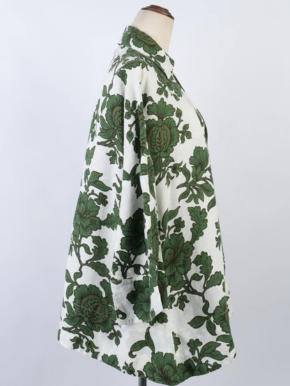 NEW Morton Mac Long-Sleeved Floral Shirt Green Size L Women