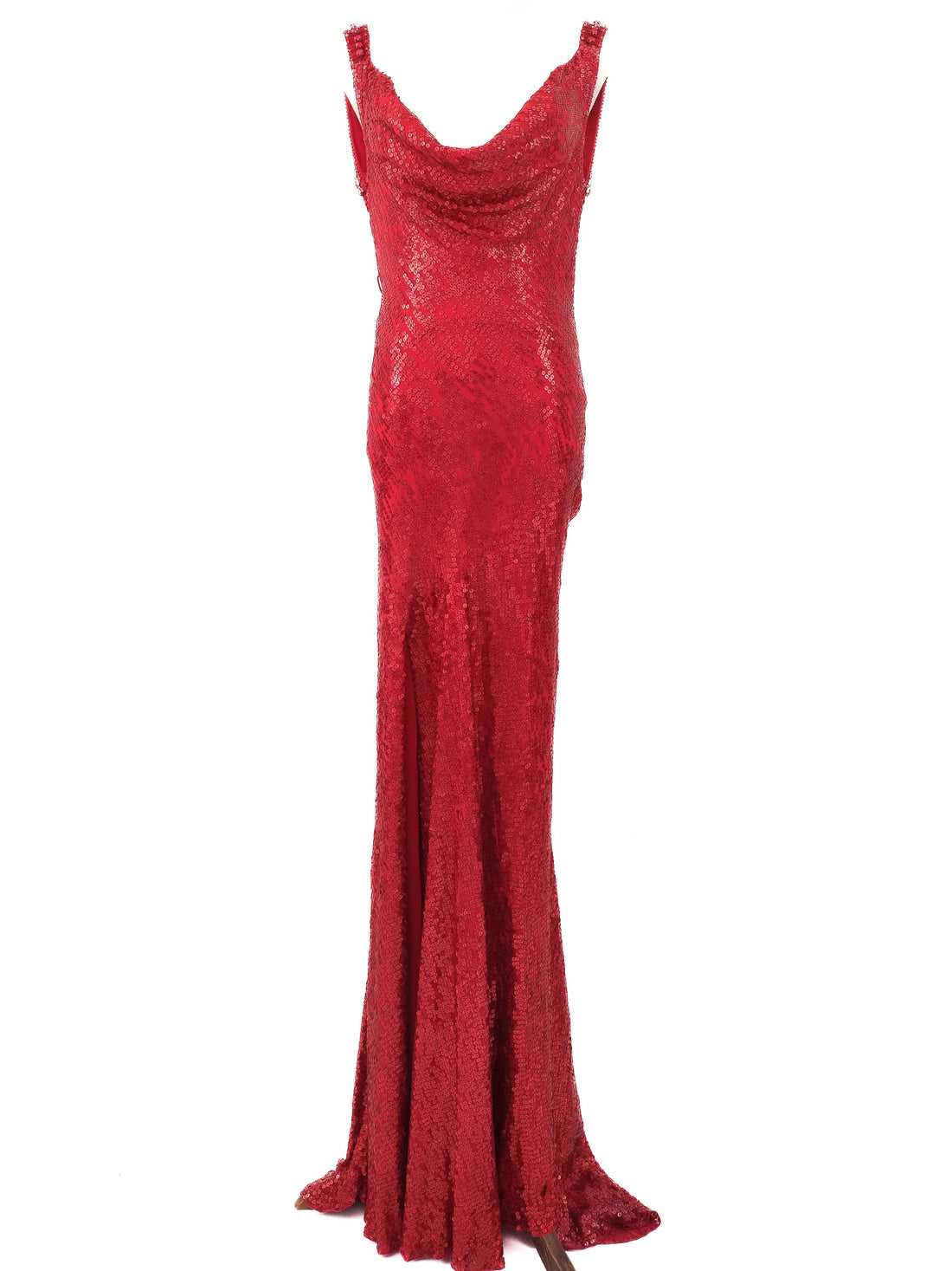 Excellent Jenny Packham Red Silk Sequined Gown Size M