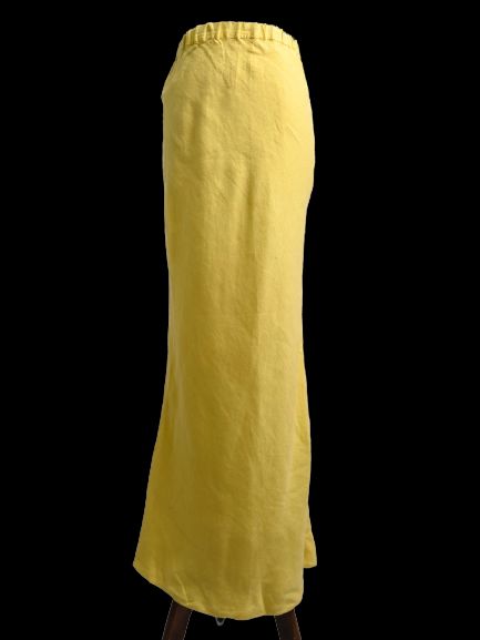Good 120% Lino Yellow Linen Skirt with Elastic Waist Size S