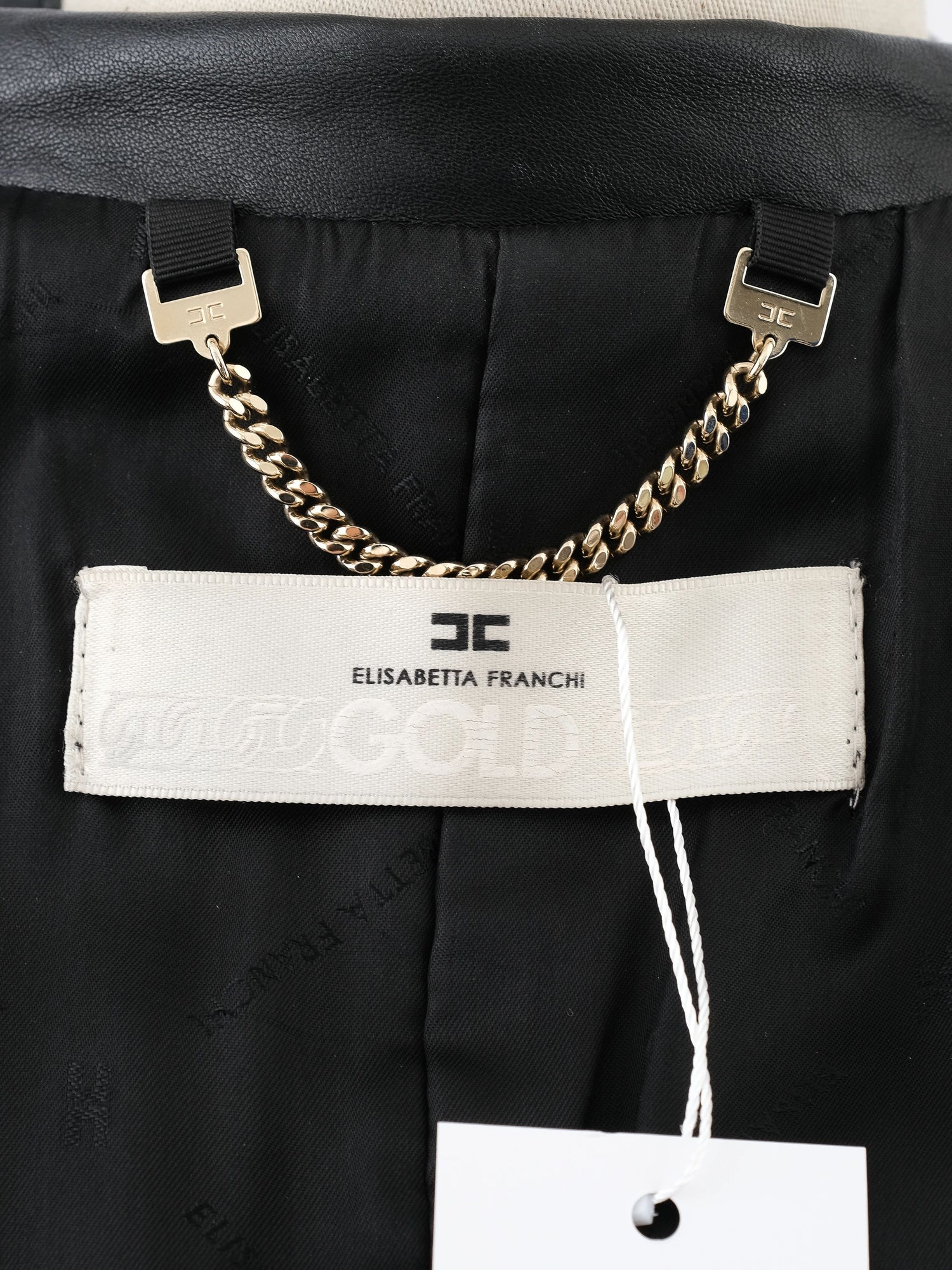 Excellent Elisabetta Franchi Black Leather Coat Size M