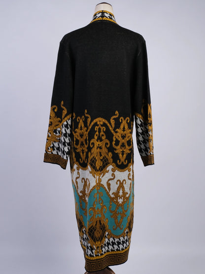 NEW Max Sport Long Wool Cardigan Black Gold Turquoise Houndstooth Women