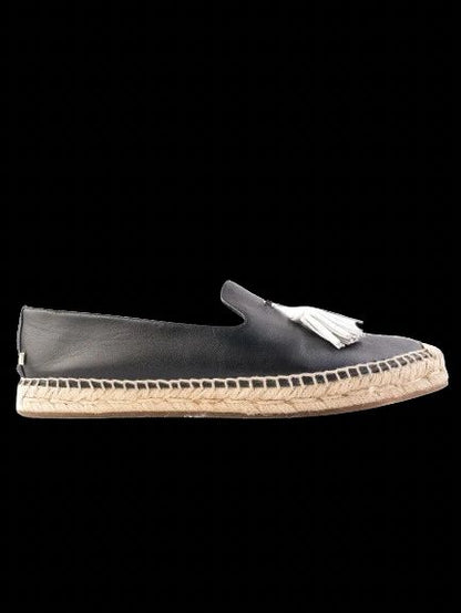 Burberry Black Leather Espadrille Shoes with White Tassel