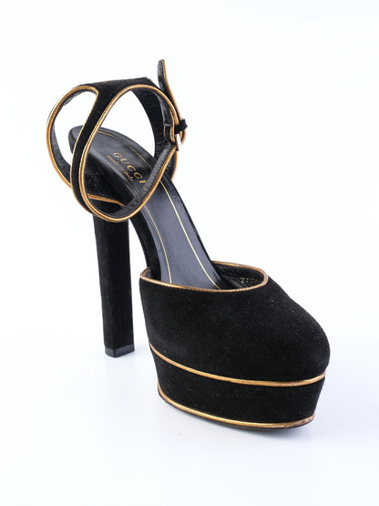 Excellent Gucci Black Genuine Suede Platform High-Heels Size 35