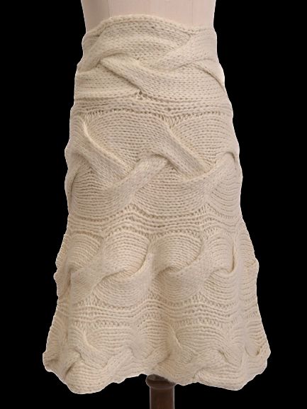 Excellent United Colors of Benetton White Wool Cable Knit Skirt Size S