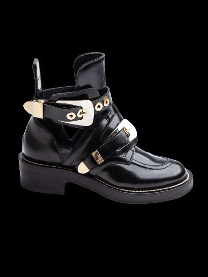 Good Balenciaga Black Leather Ankle Boots Size 35.5 with Buckles