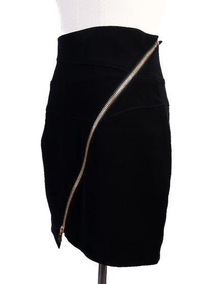Excellent Alexandre Vauthier Black Skirt Size S with Diagonal Zipper