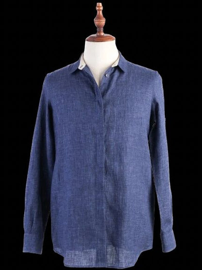 Excellent Loro Piana Blue Long Sleeve Button-Up Shirt Size M