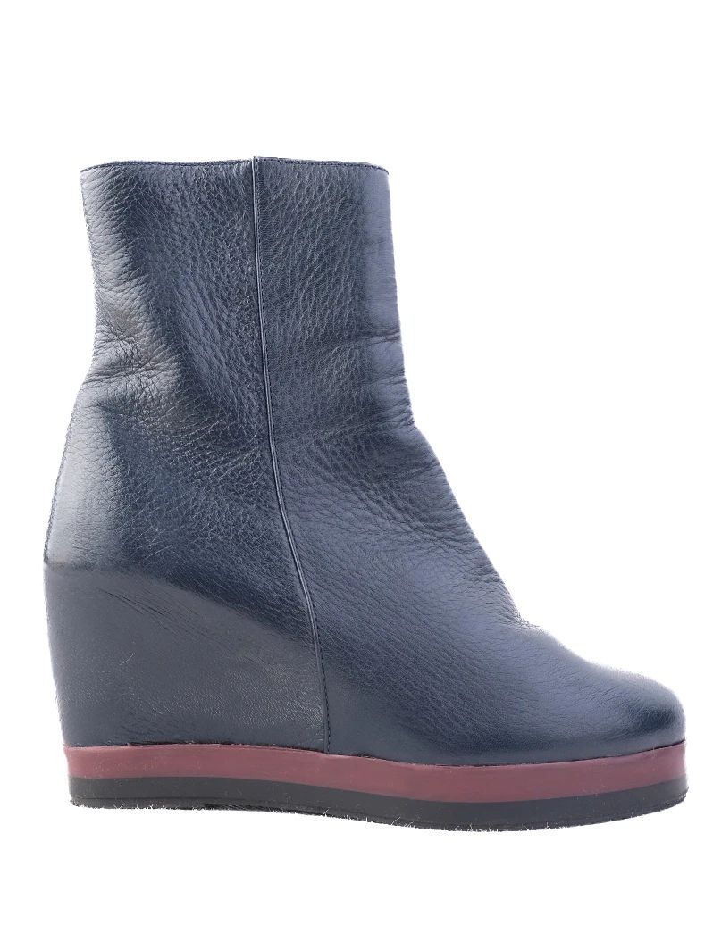 Perfect Pakerson Blue Leather Wedge Ankle Boots Size 36.5