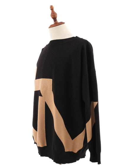 Excellent Liviana Conti Black Wool Sweater Size M Geometric Pattern
