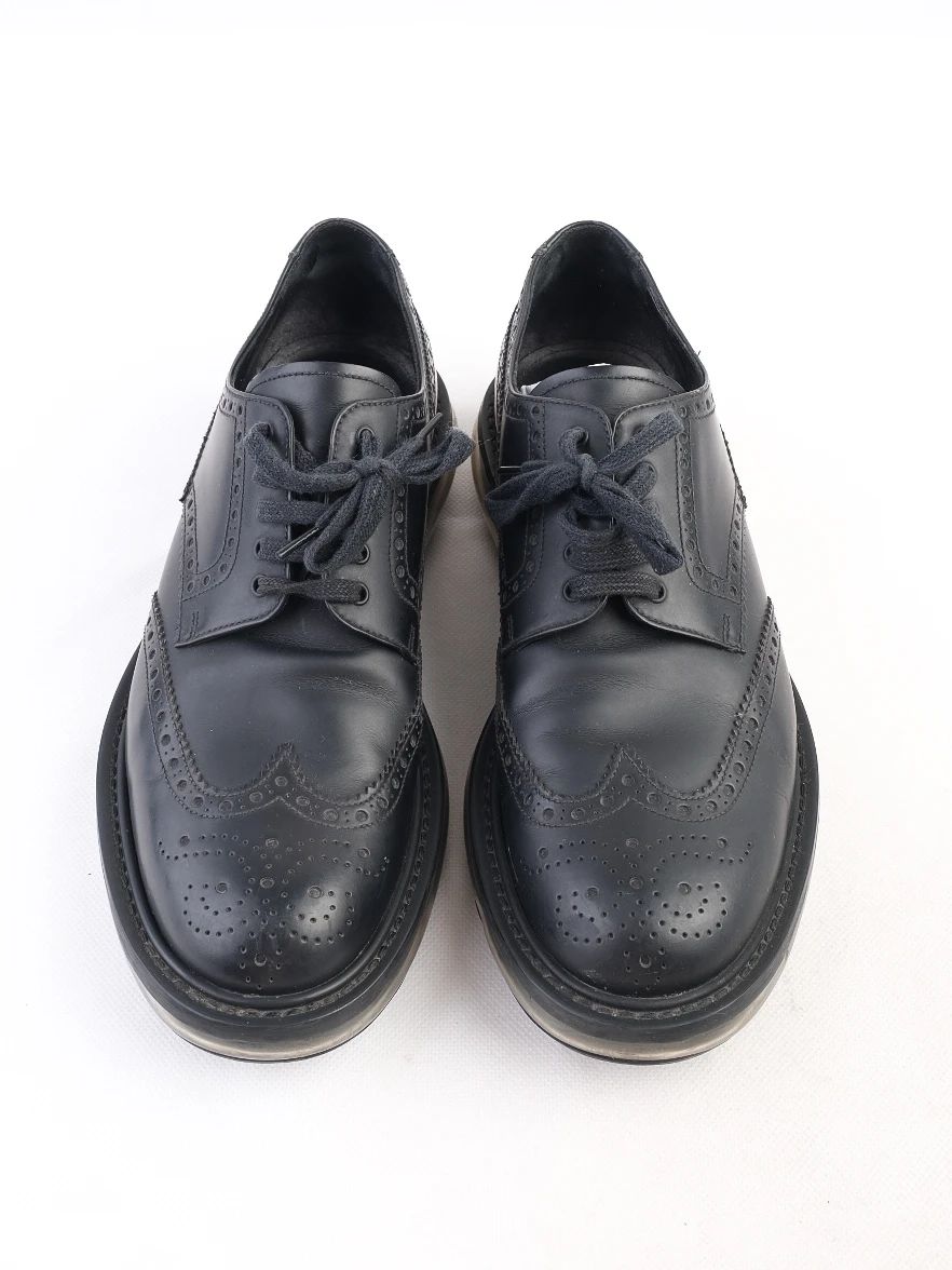Excellent Prada Black Leather Brogue Shoes Size 40.5 with Air Cushion