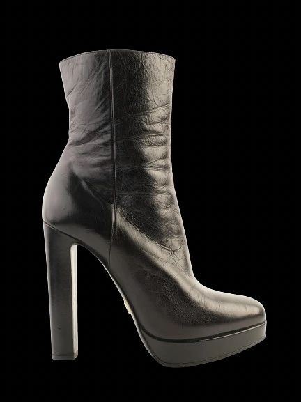 Excellent Prada Black Leather High-Heeled Ankle Boots Size 37