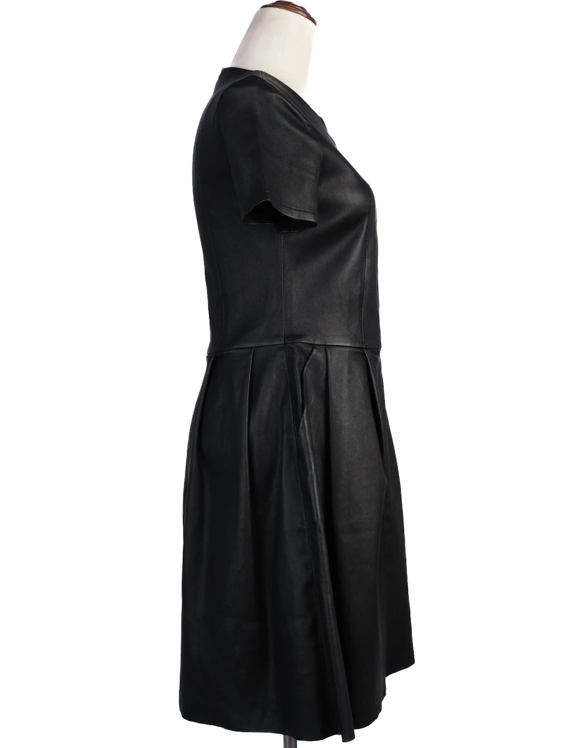 Excellent Punto Black Leather Short-Sleeve Dress Size M