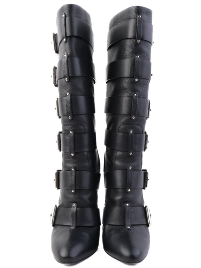 Excellent Giuseppe Zanotti &amp; Balmain Black Leather Knee-High Boots Size 38