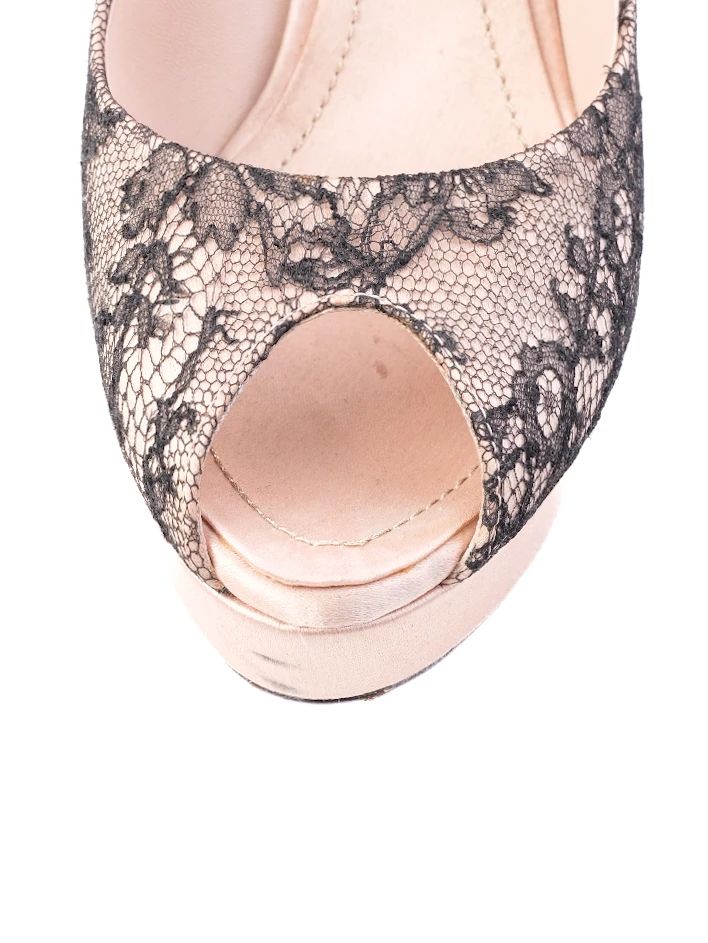 Excellent Dior High-Heeled Platform Shoes Black Lace Size 39 Women