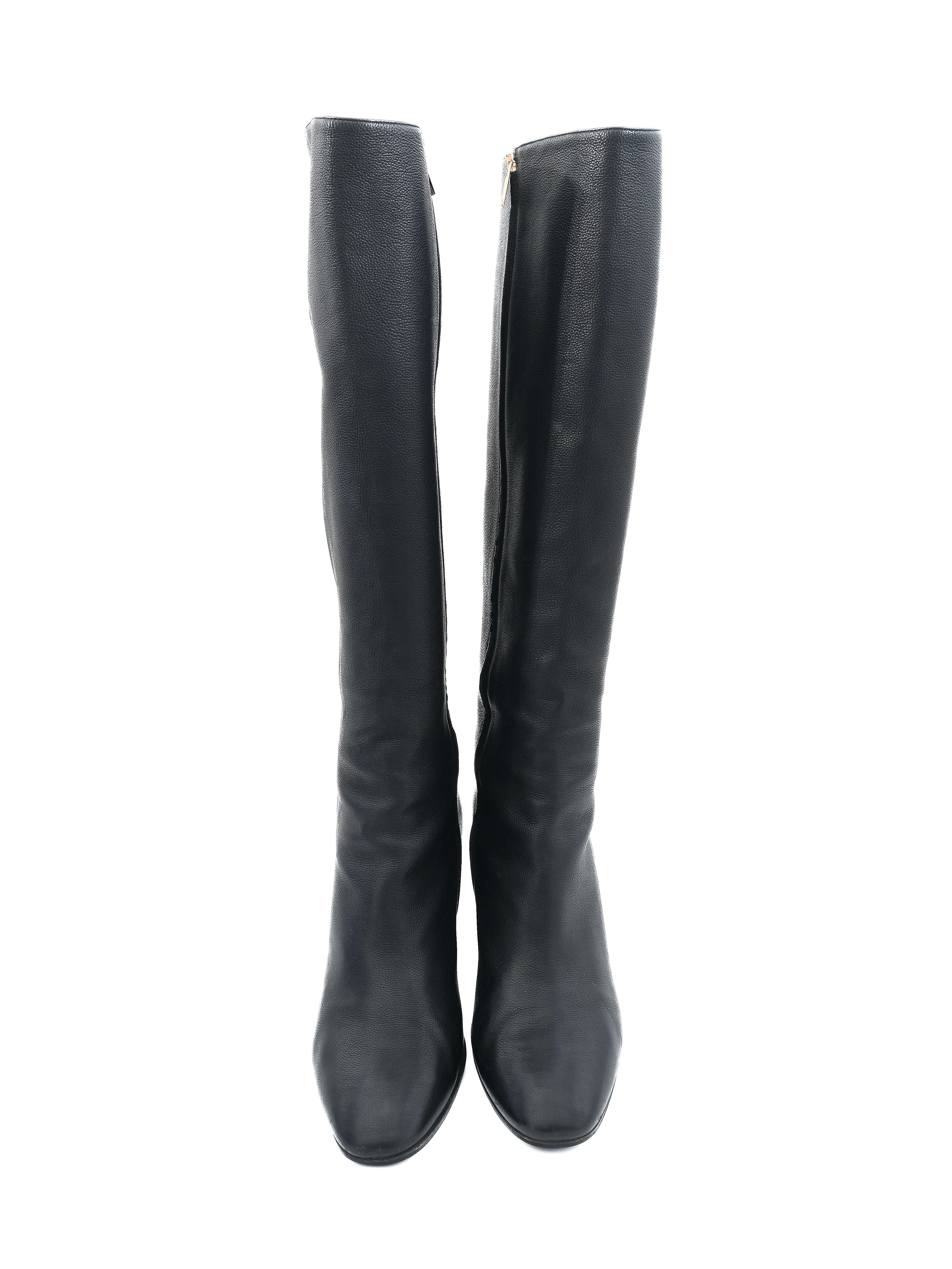 Excellent Salvatore Ferragamo Black Leather Knee-High Boots Size 39.5