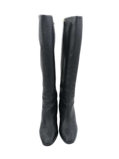 Excellent Salvatore Ferragamo Black Leather Knee-High Boots Size 39.5