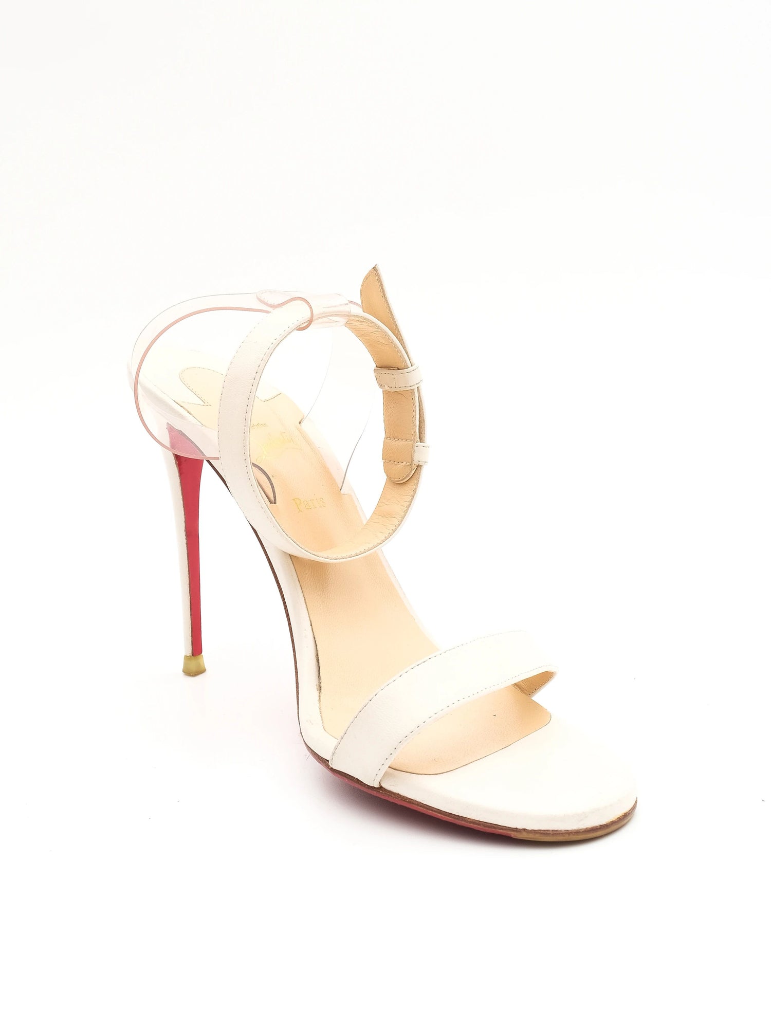 Christian Louboutin White Leather High-Heeled Sandals Size 38