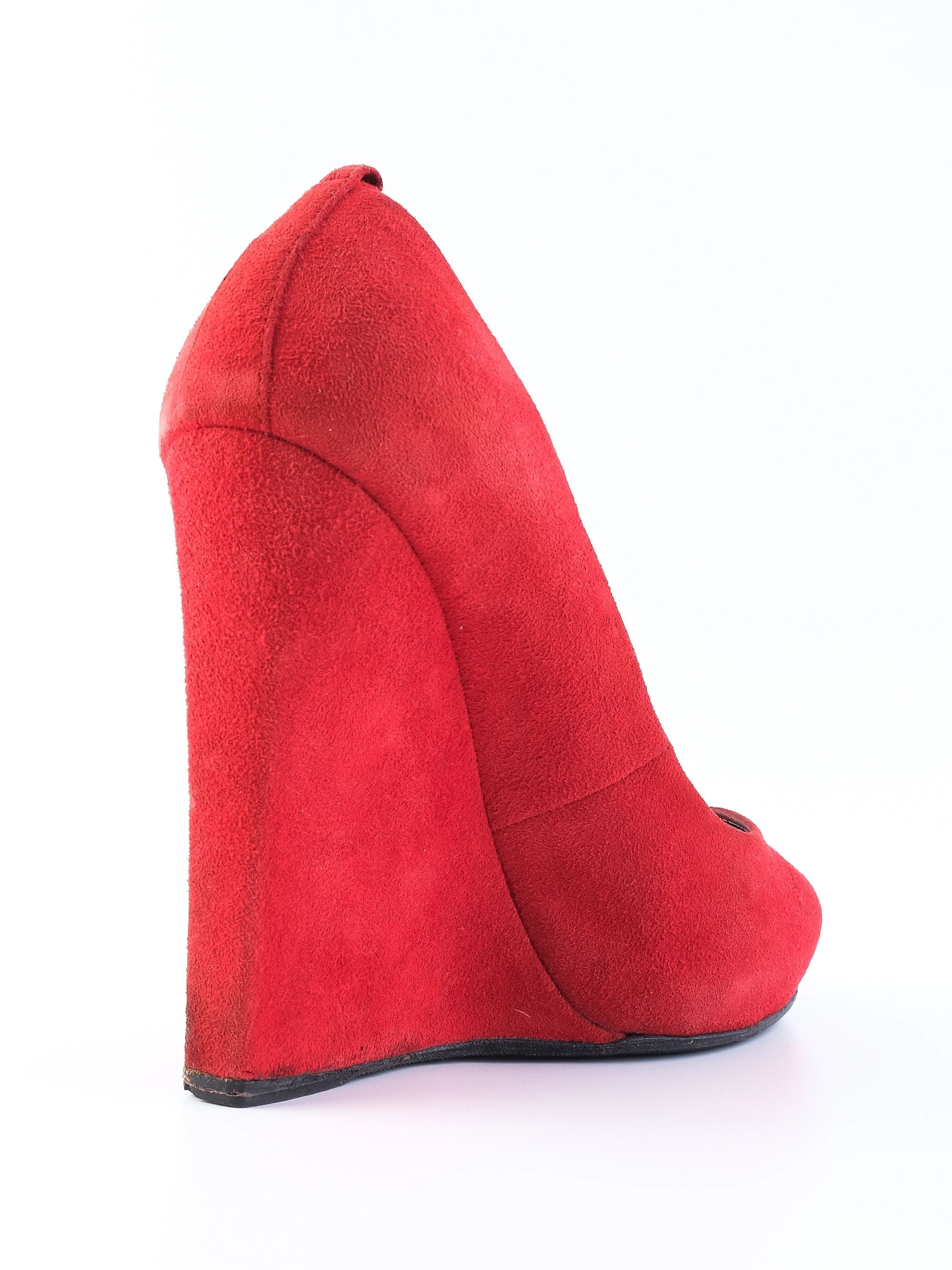 Excellent Giuseppe Zanotti Red Leather Peep-Toe Wedge Shoes Size 37.5