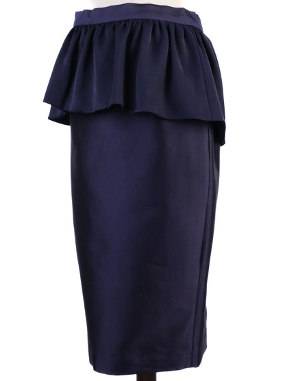 NEW By Malene Birger Navy Blue Wool Peplum Pencil Skirt Size S