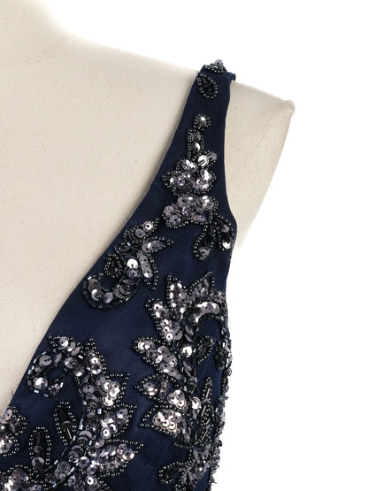 Excellent Sherri Hill Blue Gown with Silver Embellishments Size N/A