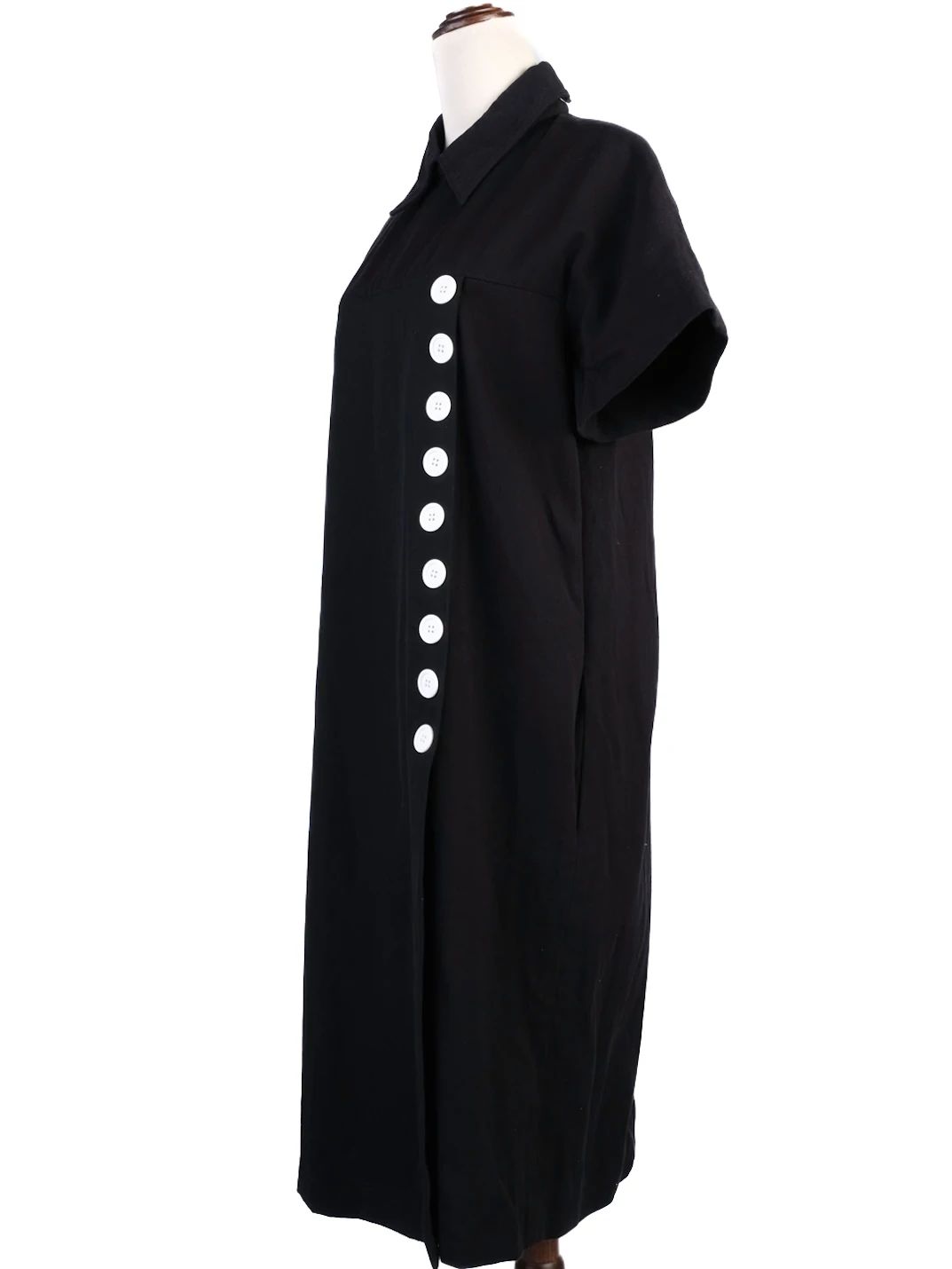 Excellent Celine Black Wool Dress XL with White Buttons