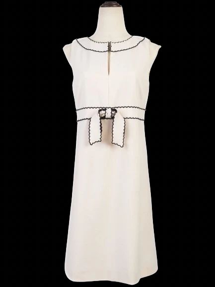 Excellent Red Valentino White Wool Dress with Black Trim Size N/A