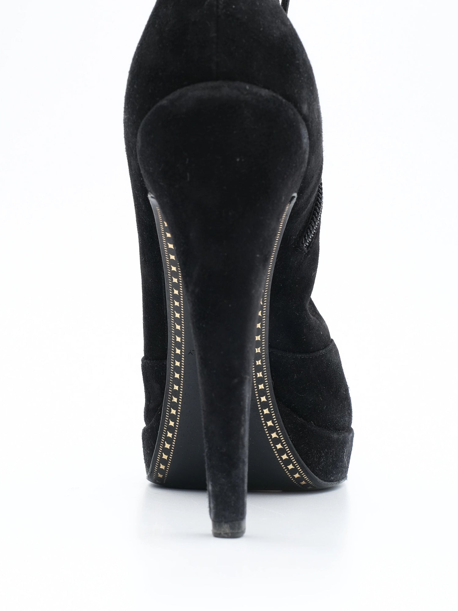 Excellent Chanel Black Leather High-Heeled Ankle Boots Size 38.5