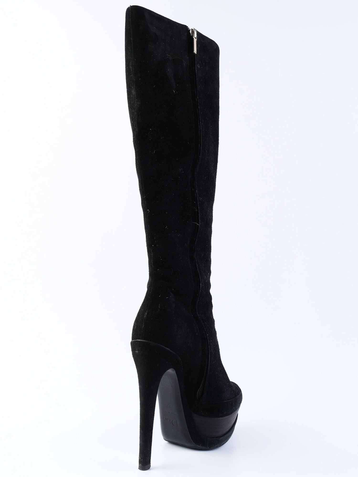 EXCELLENT Dior Black Leather High-Heeled Platform Knee-High Boots Size 37.5