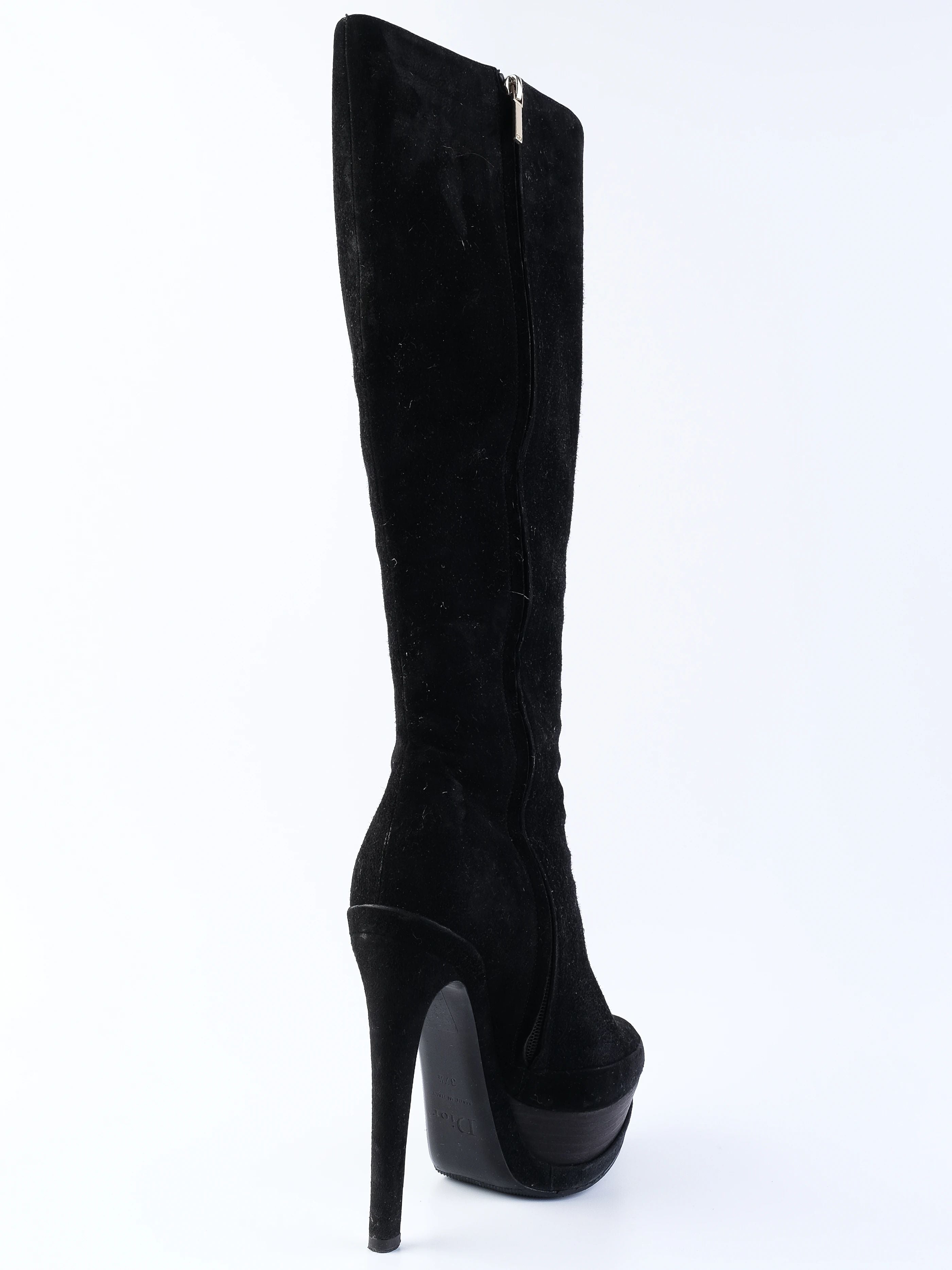 EXCELLENT Dior Black Leather High-Heeled Platform Knee-High Boots Size 37.5