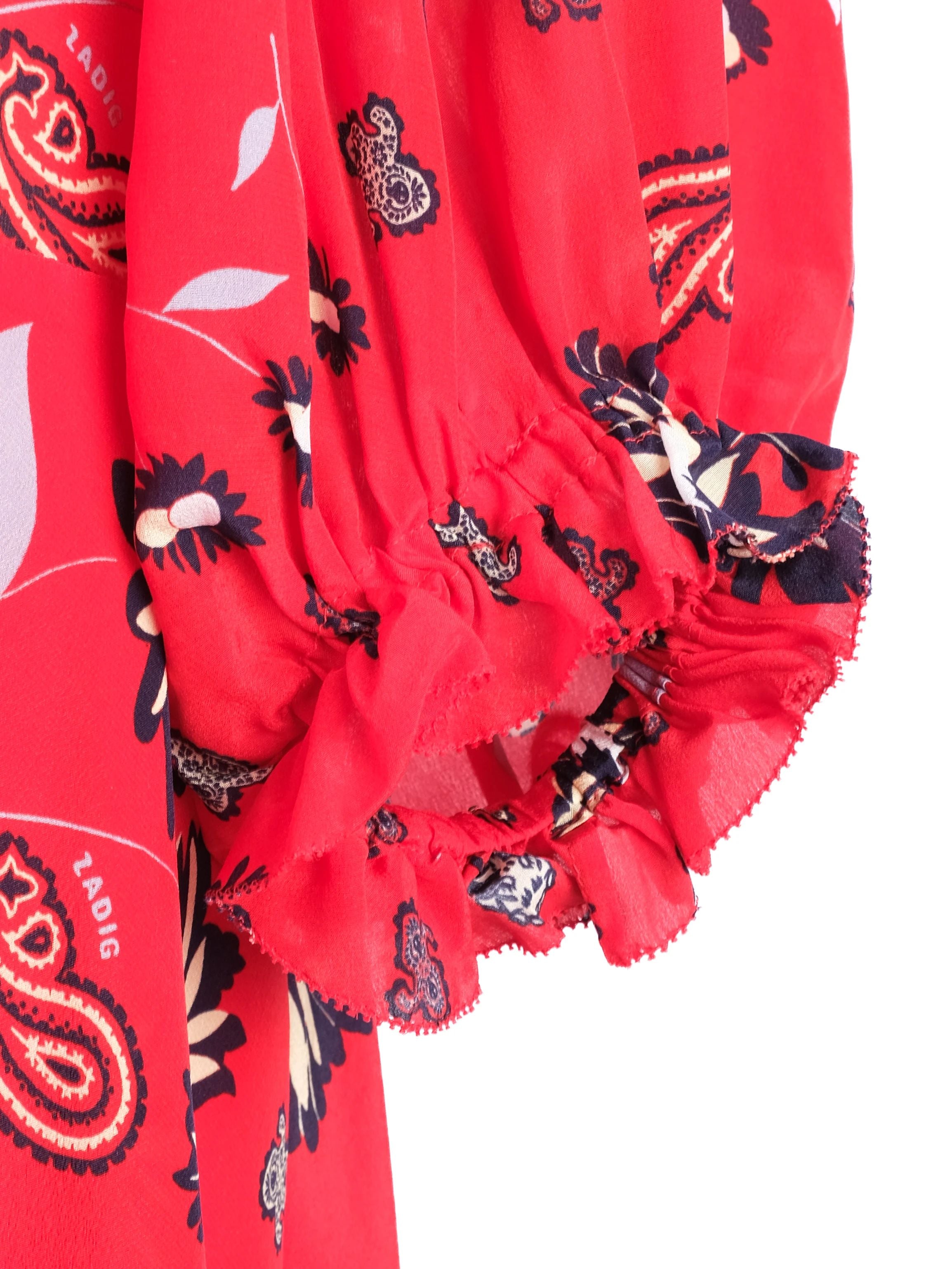 Excellent Zadig&amp;Voltaire Red Floral Silk Dress Size S