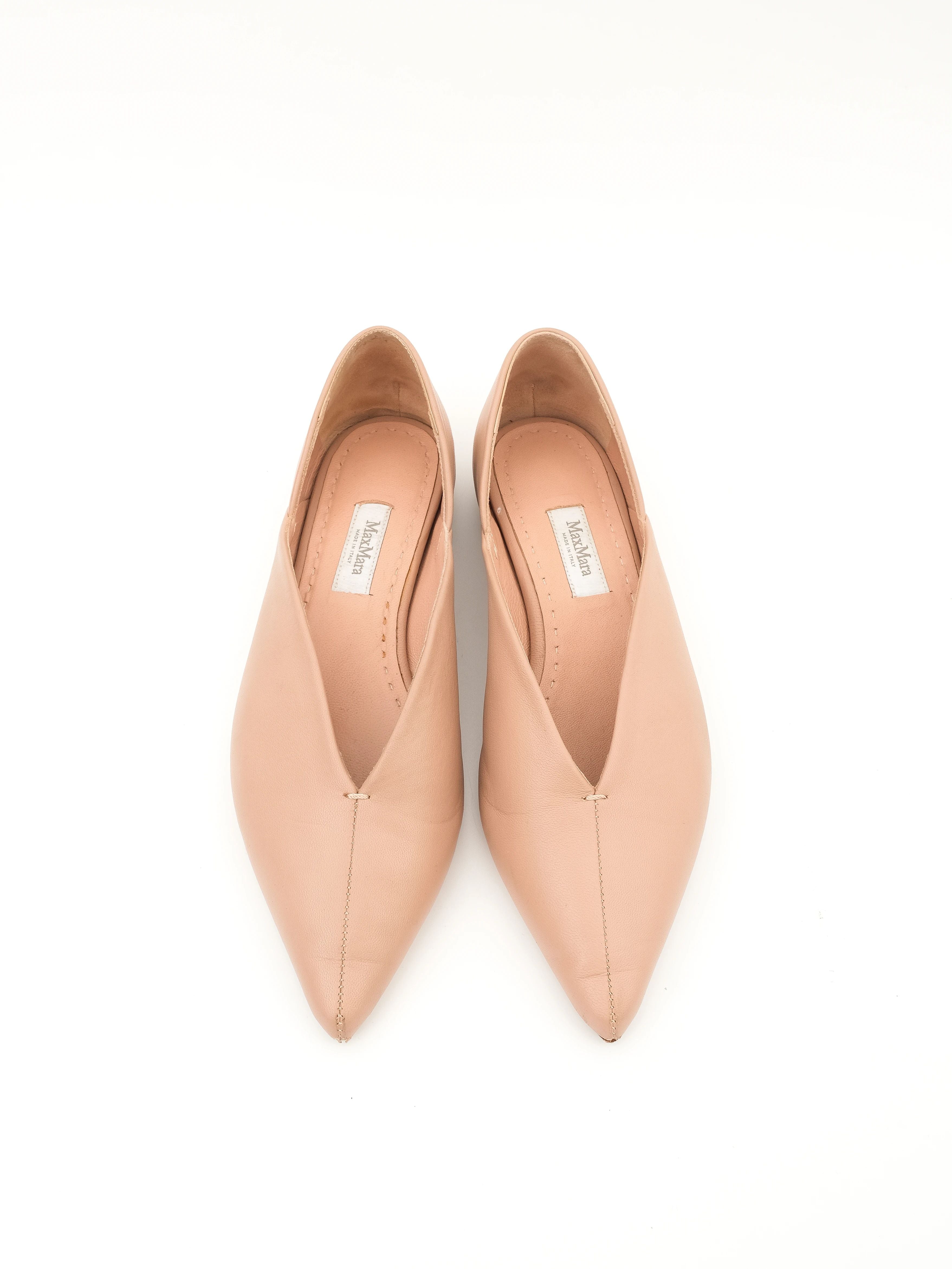 Good Max Mara Pink Leather Flats Size 36 Women Slip-On Shoes