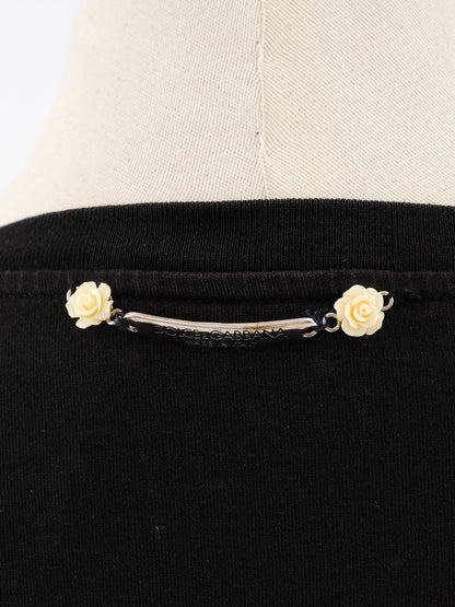 Excellent Dolce Gabbana Black Cotton T-Shirt Size M with Rose Graphics