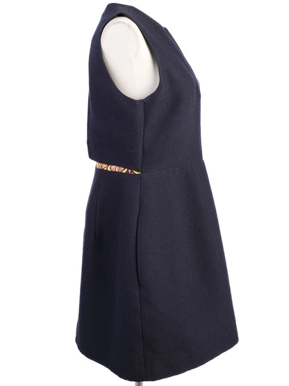 Excellent Carven Black Wool Dress Size M with Patterned Detail