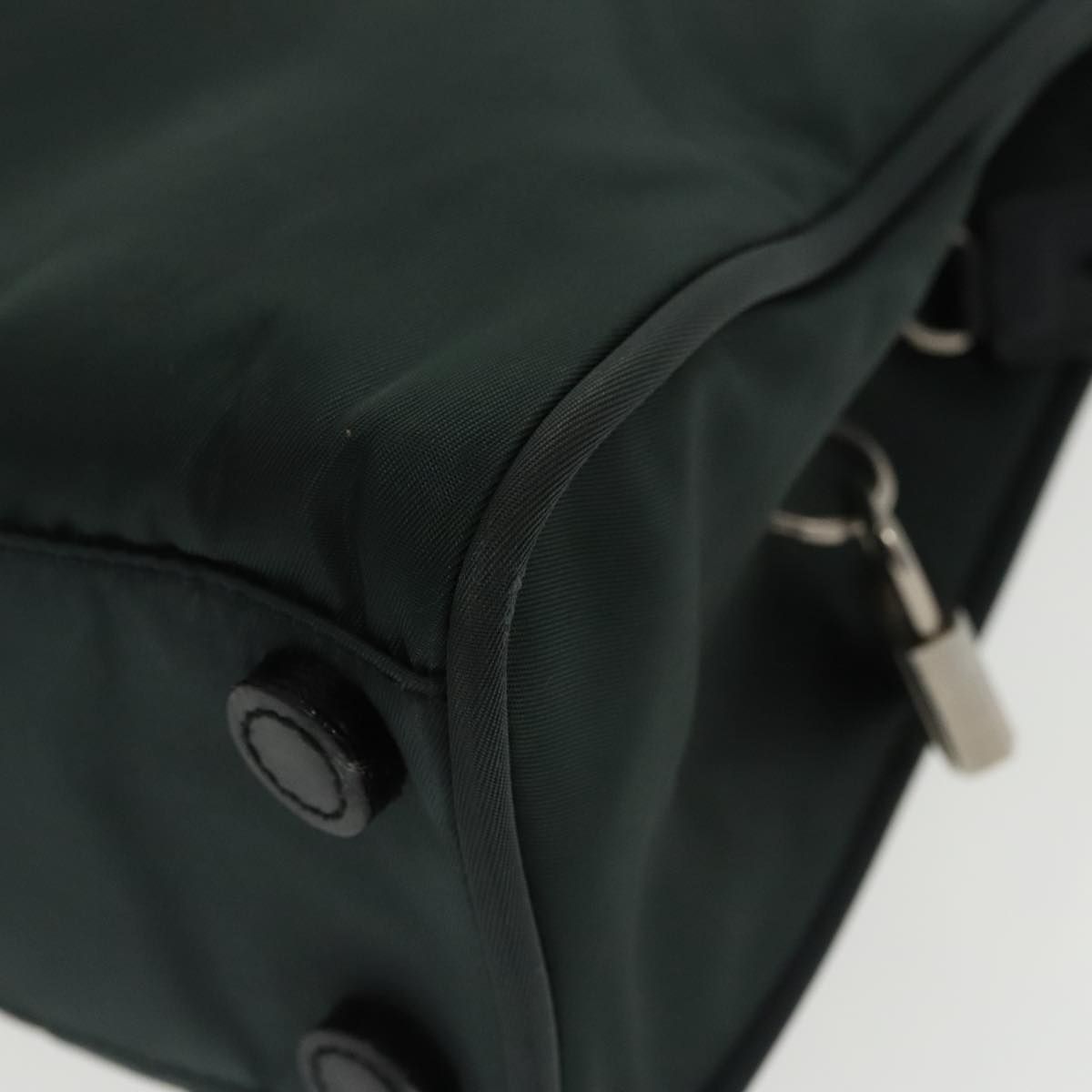 Prada Hand Bag Nylon Green Silver Auth