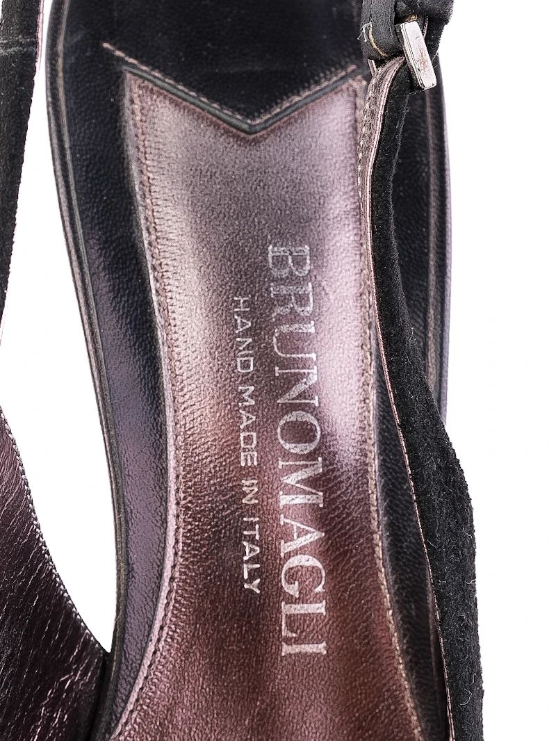 Bruno Magli Black High-Heeled Slingback Shoes Size 37.5 Excellent