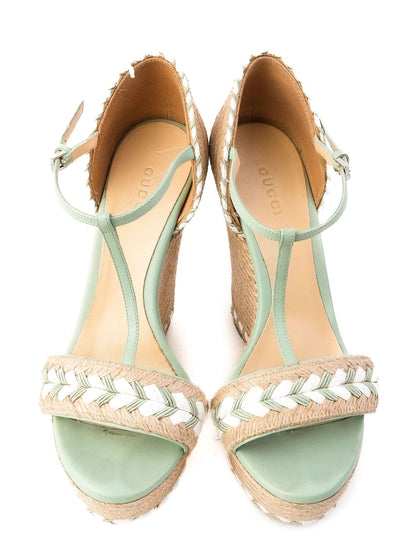 Excellent Gucci Wedge Sandals Combined Leather Casual Size - Women