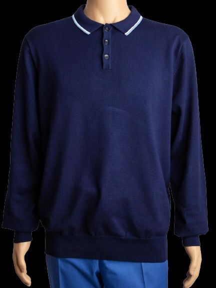 Excellent Christiano Baldinucci XL Blue Long Sleeve Polo Shirt