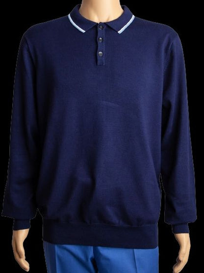 Excellent Christiano Baldinucci XL Blue Long Sleeve Polo Shirt