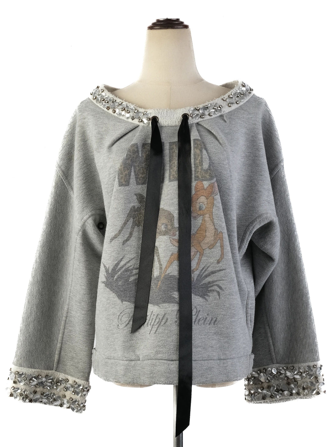 Excellent Phillipp Plein Gray Sweatshirt M with Graphic Deer &amp; Embellishments