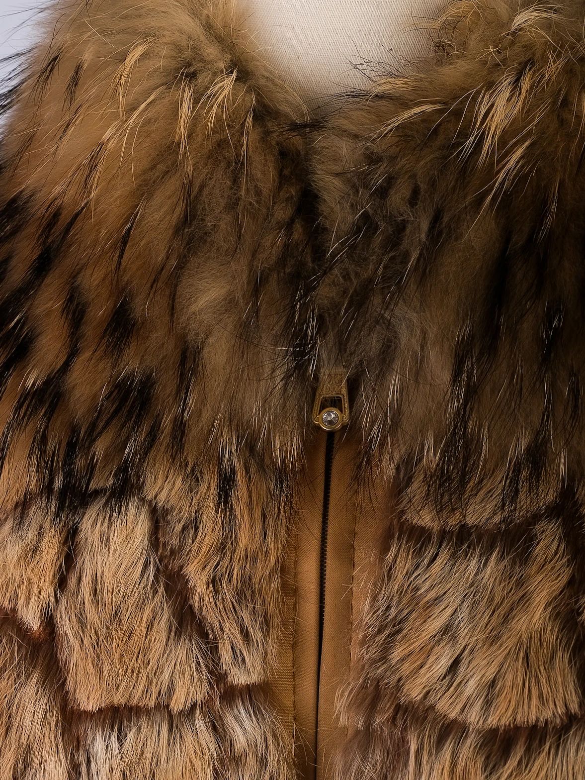 Excellent Gizia Orange Fur Jacket XS with Floral Embroidery