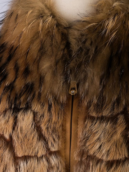 Excellent Gizia Orange Fur Jacket XS with Floral Embroidery