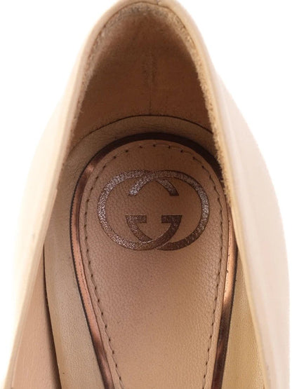 Excellent Gucci White High-Heeled Platform Shoes Leather Women&